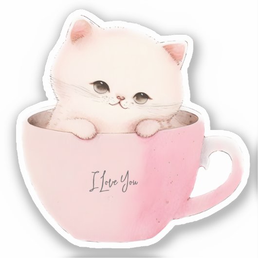 Cute Kitten in een Teacup Sticker (Voorkant)