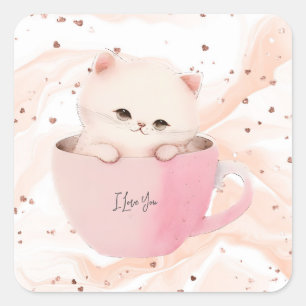 Cute Kitten in een Teacup Vierkante Sticker