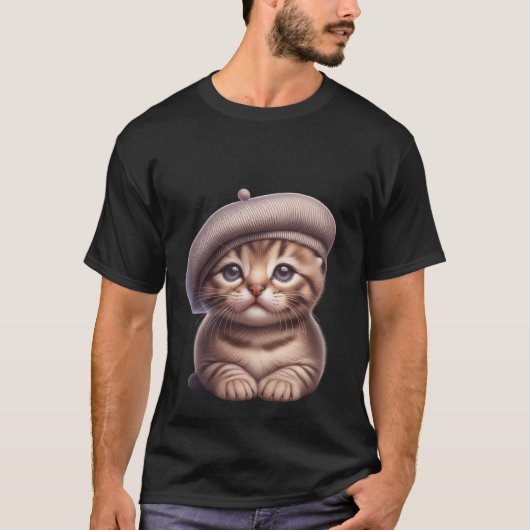 Cute Kitten in Grey Beret Artist Cat  ✨🐾🎨 T-shirt (Voorkant)