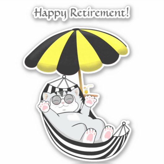 Cute Kitten in Hammock & Happy Retirement Text Sticker (Voorkant)