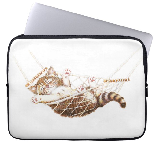 Cute kitten in hammock laptop sleeve (Voorkant)