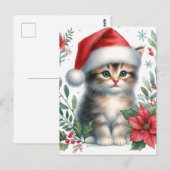 Cute Kitten In Kerstmuts Kerstkaart Briefkaart (Voorkant / Achterkant)