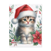 Cute Kitten In Kerstmuts Kerstkaart