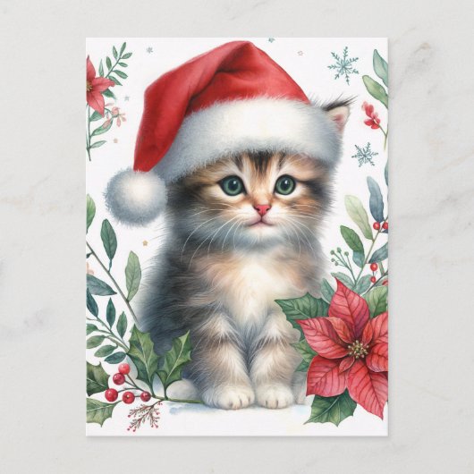 Cute Kitten In Kerstmuts Kerstkaart Briefkaart (Voorkant)