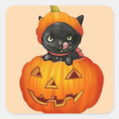 Cute kitten in pompoen Halloween Vierkante Sticker (Voorkant)