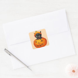 Cute kitten in pompoen Halloween Vierkante Sticker