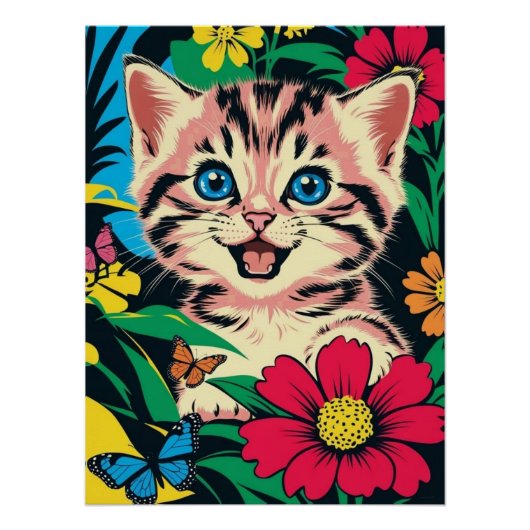 Cute Kitten in Pop Art-schilderstijl poster (Voorkant)