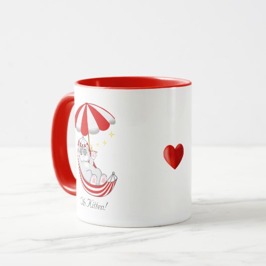 Cute Kitten in Red & White Hammock Mok (Voorkant links)