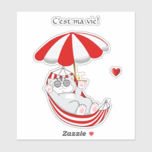 Cute Kitten in Red & White Hammock & Text Sticker