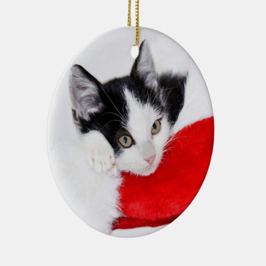 Cute Kitten in Santa Hat Keramisch Ornament (Rechts)