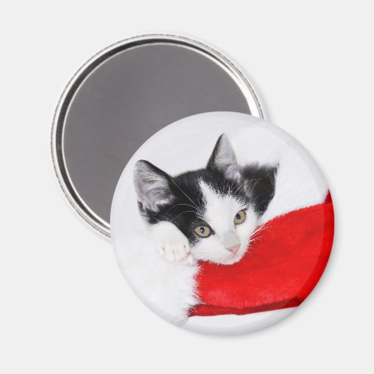 Cute Kitten in Santa Hat Magneet (Voorkant / Achterkant)