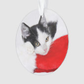 Cute Kitten in Santa Hat Ornament (voorkant)