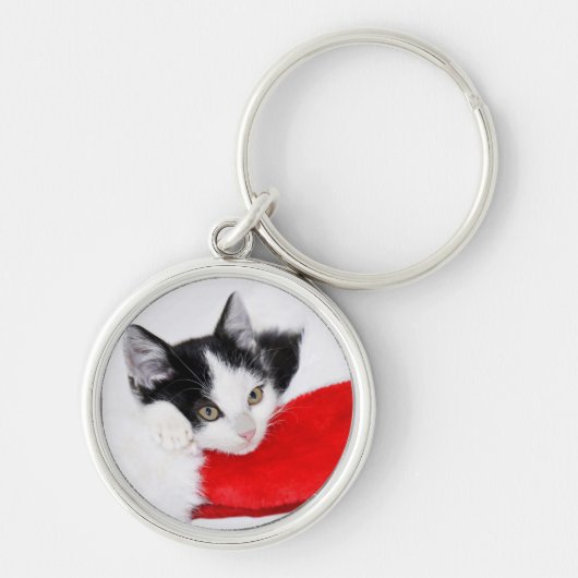 Cute Kitten in Santa Hat Sleutelhanger (Voorkant)