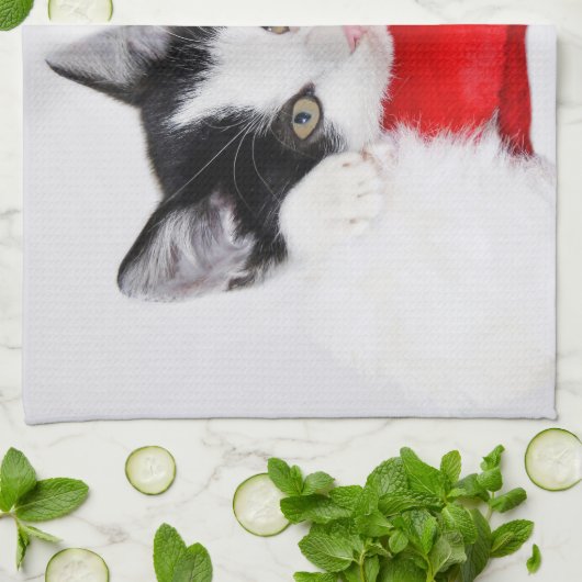 Cute Kitten in Santa Hat Theedoek (Gevouwen)