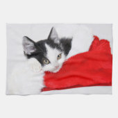 Cute Kitten in Santa Hat Theedoek (Horizontaal)
