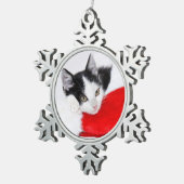 Cute Kitten in Santa Hat Tin Sneeuwvlok Ornament (Rechts)