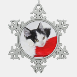 Cute Kitten in Santa Hat Tin Sneeuwvlok Ornament