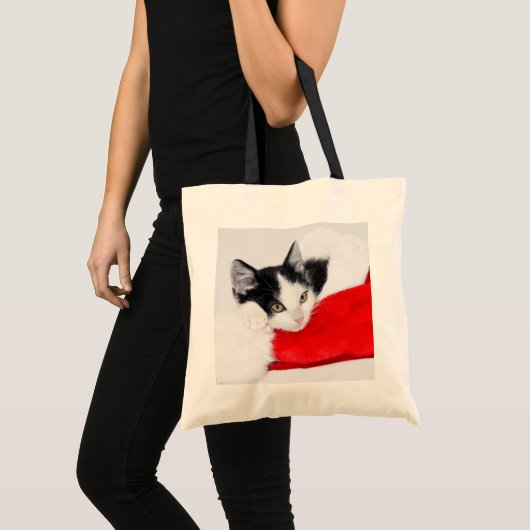 Cute Kitten in Santa Hat Tote Bag (Voorkant (product))