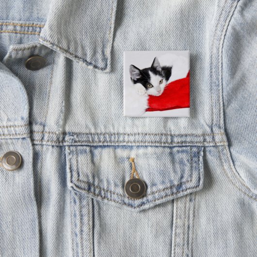 Cute Kitten in Santa Hat Vierkante Button 5,1 Cm (In situ)