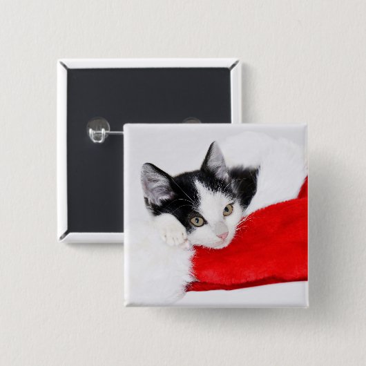 Cute Kitten in Santa Hat Vierkante Button 5,1 Cm (Voorkant /achterkant)