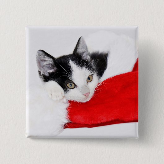 Cute Kitten in Santa Hat Vierkante Button 5,1 Cm (Voorkant)