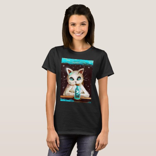Cute kitten in space artwork cat meme t-shirt (Voorkant volledig)