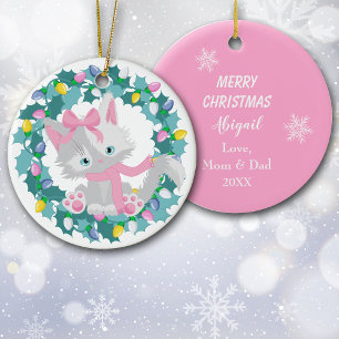 Cute Kitten in Wreath Keramisch Ornament