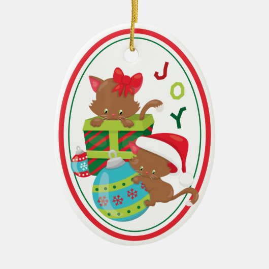 Cute Kitten Joy Kinder kerstversiering Keramisch Ornament (Voorkant)