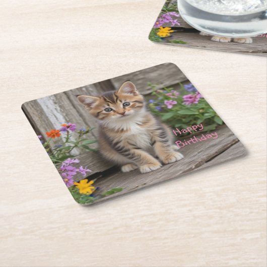 Cute Kitten Kartonnen Onderzetters (Schuin)