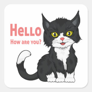 Cute Kitten Kat Cartoon Black Cat Hallo Vierkante Sticker