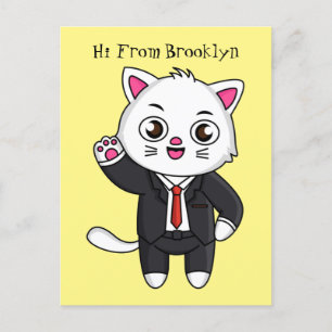 Cute kitten kat in business suit cartoon briefkaart