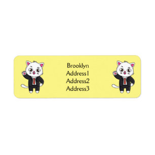 Cute kitten kat in business suit cartoon etiket