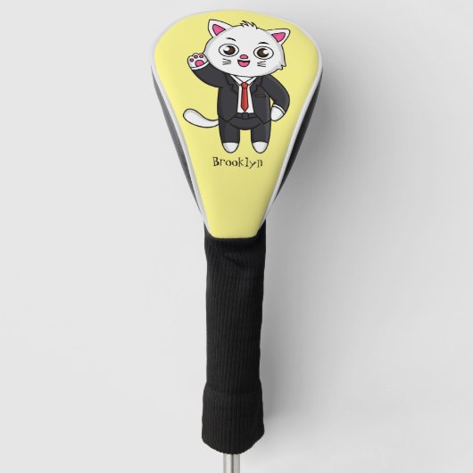 Cute kitten kat in business suit cartoon golfheadcover (Voorkant)