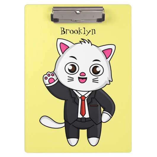 Cute kitten kat in business suit cartoon klembord (Voorkant)