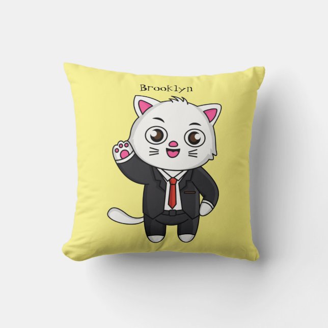 Cute kitten kat in business suit cartoon kussen (Voorkant)