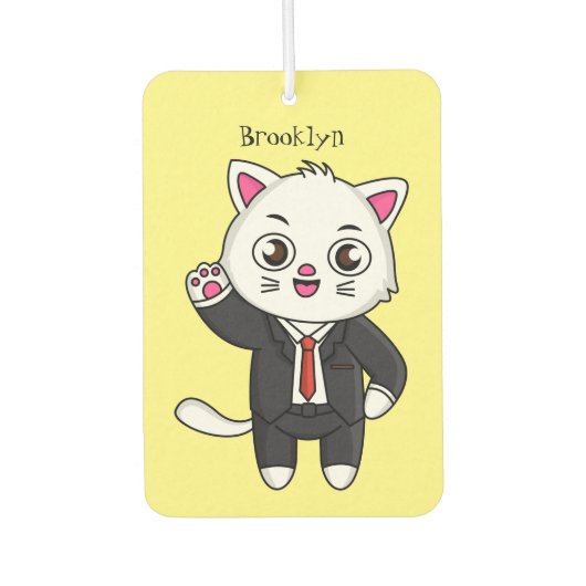 Cute kitten kat in business suit cartoon luchtverfrisser (Voorkant)
