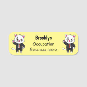 Cute kitten kat in business suit cartoon naamplaatje