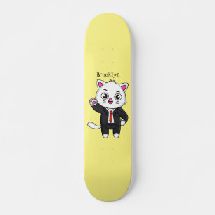 Cute kitten kat in business suit cartoon persoonlijk skateboard