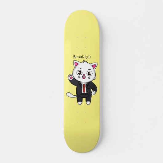 Cute kitten kat in business suit cartoon persoonlijk skateboard (Voorkant)