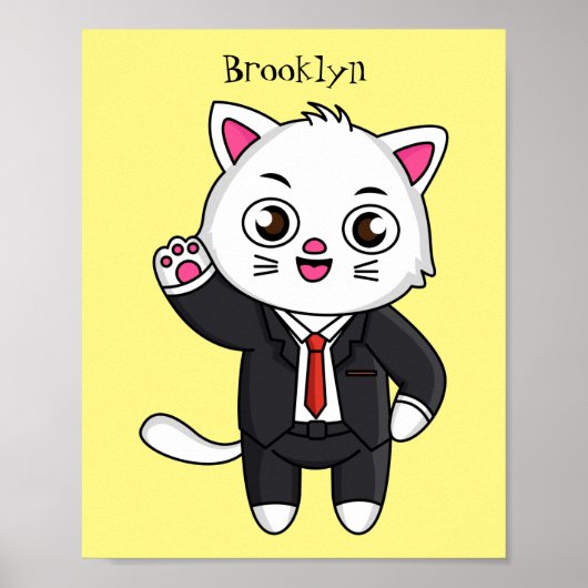 Cute kitten kat in business suit cartoon poster (Voorkant)