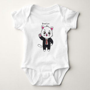 Cute kitten kat in business suit cartoon romper