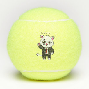 Cute kitten kat in business suit cartoon tennisballen