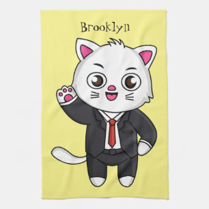Cute kitten kat in business suit cartoon theedoek