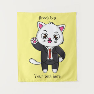 Cute kitten kat in business suit cartoon wandkleed