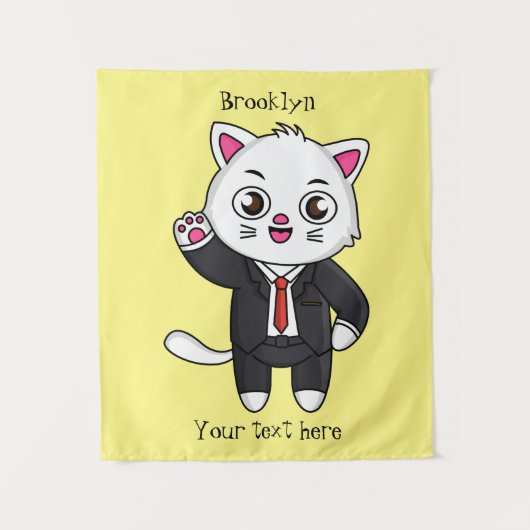 Cute kitten kat in business suit cartoon wandkleed (Voorkant)