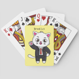 Cute kitten kat in zakelijk pak cartoon pokerkaarten