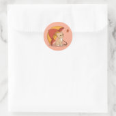 Cute Kitten Kat Rood Geel Paraplu Herfst Roze Ronde Sticker (Tas)