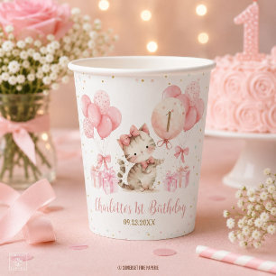 Cute Kitten Kat Roze Ballonnen 1e 2e 3e Verjaardag Papieren Bekers
