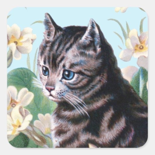Cute kitten - kattenkunst vierkante sticker (Voorkant)