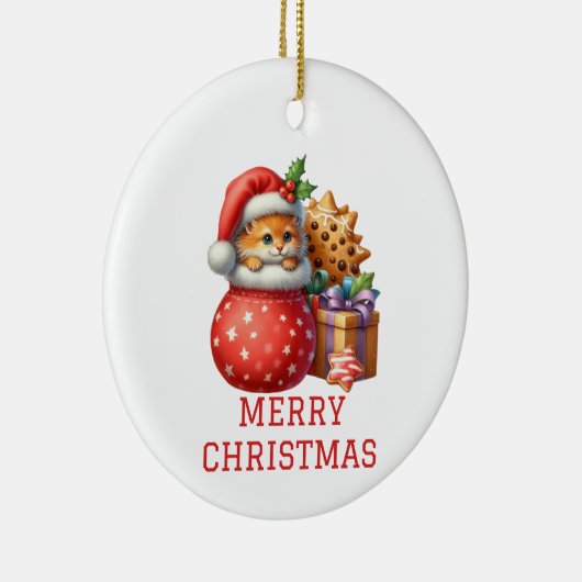 Cute Kitten Kerstmis Keramisch Ornament (Rechts)